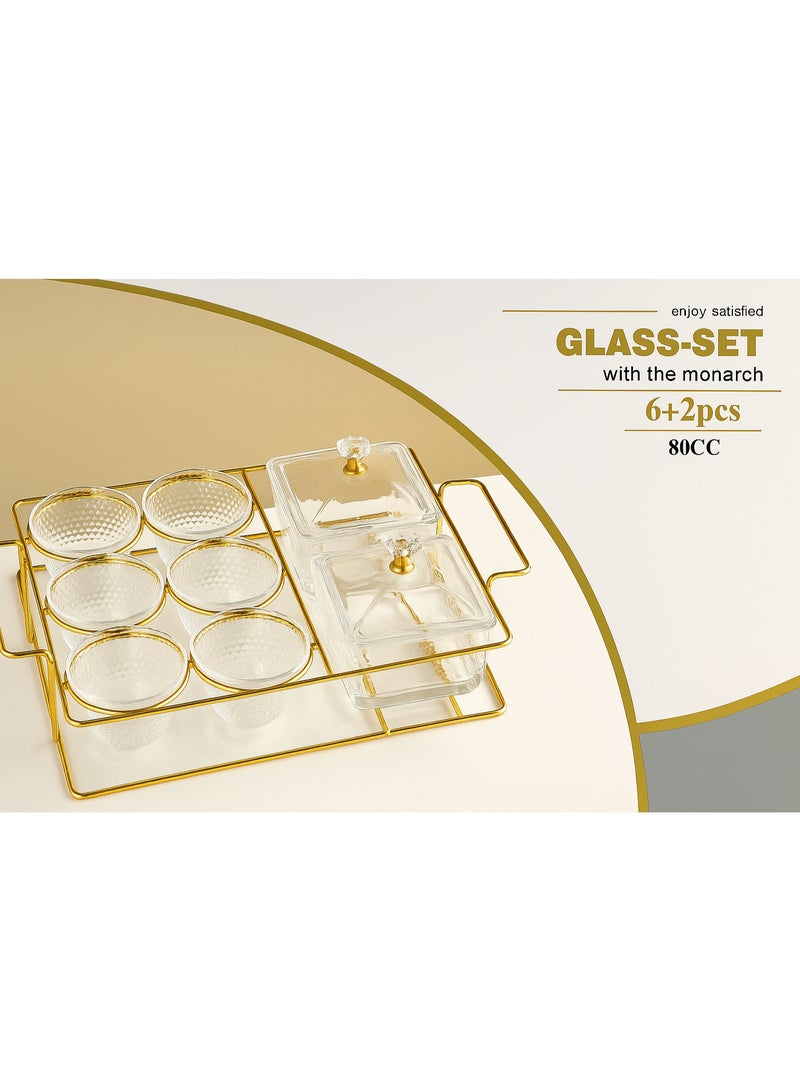 SAQOWARE Premium 6-Piece Clear Arabic Cawa Coffee Cups and 2-Piece Candy Bowls Set with Elegant Golden Metal Rack – Luxurious Arabic Kahwa Cups Serving Kahwa, Arabic cofee Set for Home, Majlis, Guest Hospitality, and Special Gatherings, wedding majlis and Campings  - Image 2