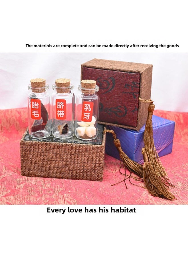 Generic Baby Tooth Storage Box Baby Fetal Hair Souvenir Diy Homemade Newborn Baby Bottle Belly Button Collection Box Storage-Color:Upgraded (engraved Version) Box + 3 Large Bottles (lilong Style)  - Image 3