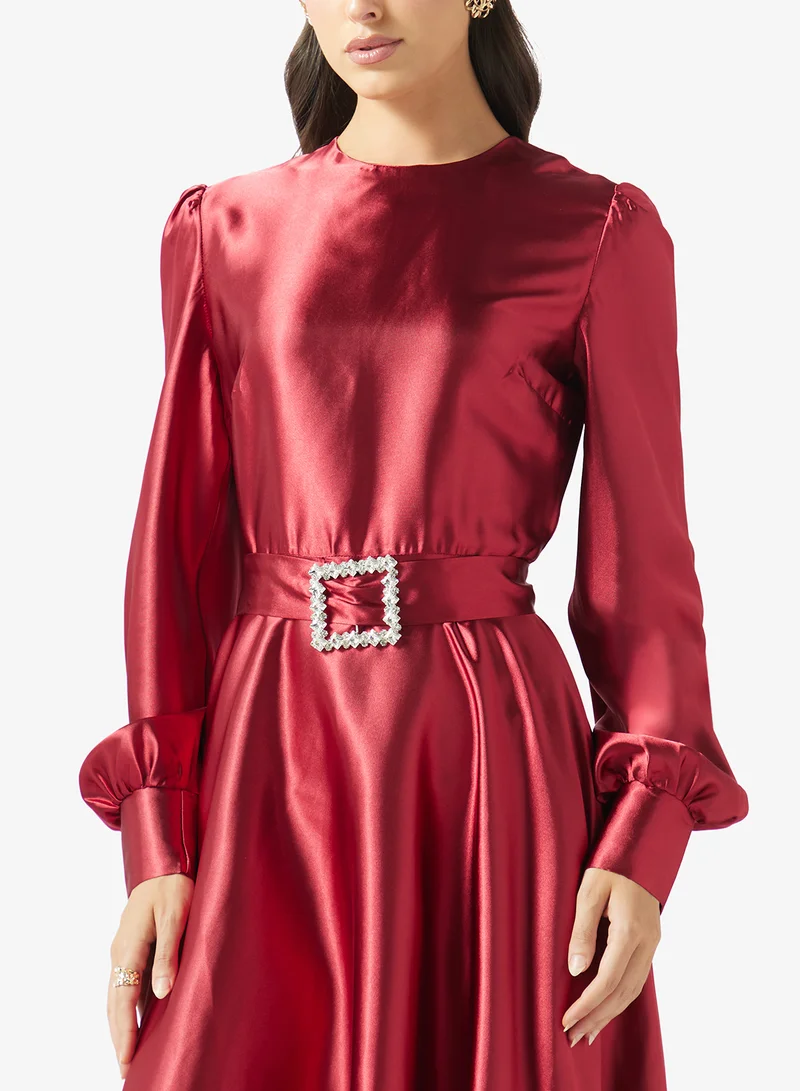 Fyor  Belted Long Sleeve Midi Dress for Women | Best Price UAE