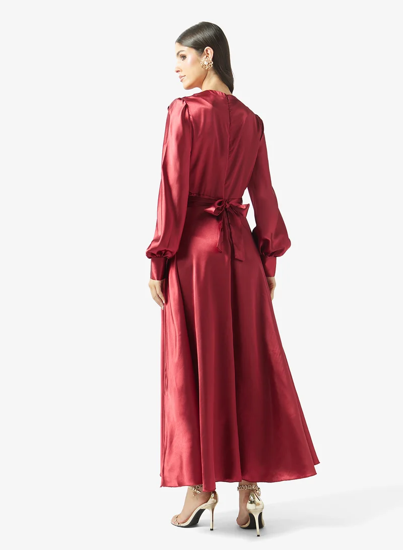 Fyor  Belted Long Sleeve Midi Dress for Women | Best Price UAE