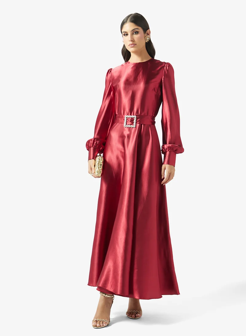 Fyor  Belted Long Sleeve Midi Dress for Women | Best Price UAE