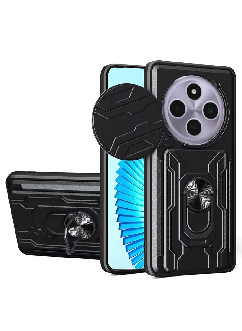 ثلاثة نمور لـ Redmi 14C 4G / Xiaomi POCO C75 4G Case, حامل البطاقة وغطاء عدسة الكاميرا الشريحة, حامل الحلقة المغناطيسية كيكستاند حالة الهاتف الوقائي لـ Redmi 14C 4G / Xiaomi POCO C75 4G, أسود - Image 1