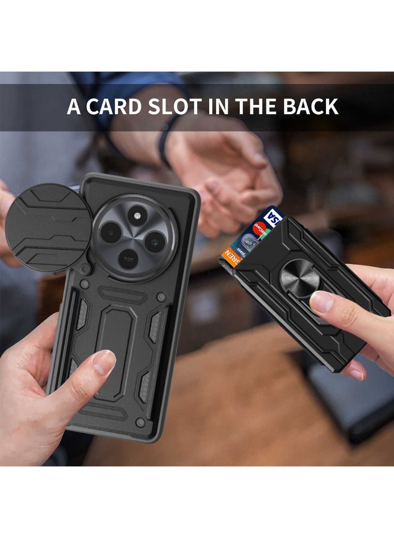 ثلاثة نمور لـ Redmi 14C 4G / Xiaomi POCO C75 4G Case, حامل البطاقة وغطاء عدسة الكاميرا الشريحة, حامل الحلقة المغناطيسية كيكستاند حالة الهاتف الوقائي لـ Redmi 14C 4G / Xiaomi POCO C75 4G, أسود - Image 5