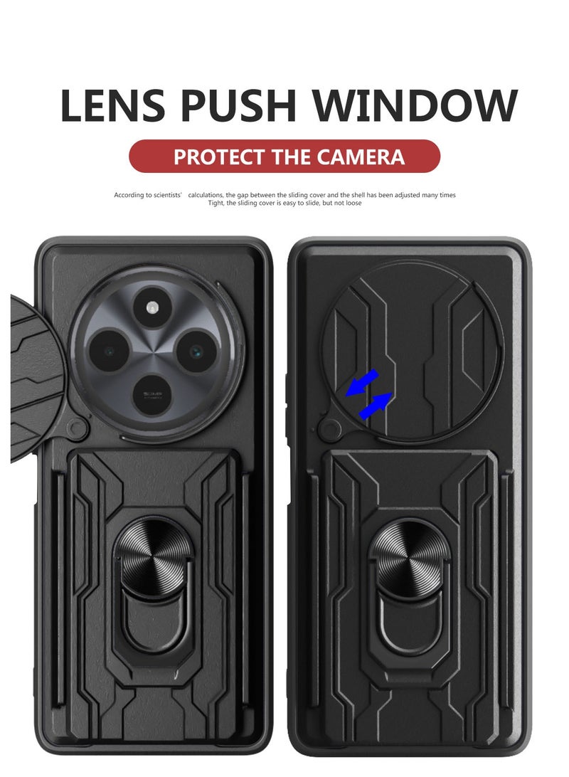 ثلاثة نمور لـ Redmi 14C 4G / Xiaomi POCO C75 4G Case, حامل البطاقة وغطاء عدسة الكاميرا الشريحة, حامل الحلقة المغناطيسية كيكستاند حالة الهاتف الوقائي لـ Redmi 14C 4G / Xiaomi POCO C75 4G, أسود - Image 2