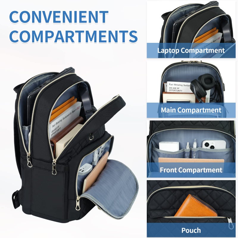 KROSER حقيبة ظهر كروسير للابتوب 15.6 بوصة حقيبة يومية أنيقة مع منفذ شحن USB، حقيبة نايلون مقاومة للماء للسفر/الأعمال/النساء/أسود - Image 2