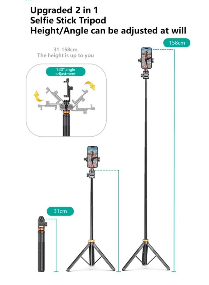 general 62”/158cm Selfie Sticks Tripod, with Remote, Extendable Phone Tripod Camera Stand,360°Portable Selfie Stick Cell Phone Tripod for Travel/Vlogging/Filming(Black) - Image 2