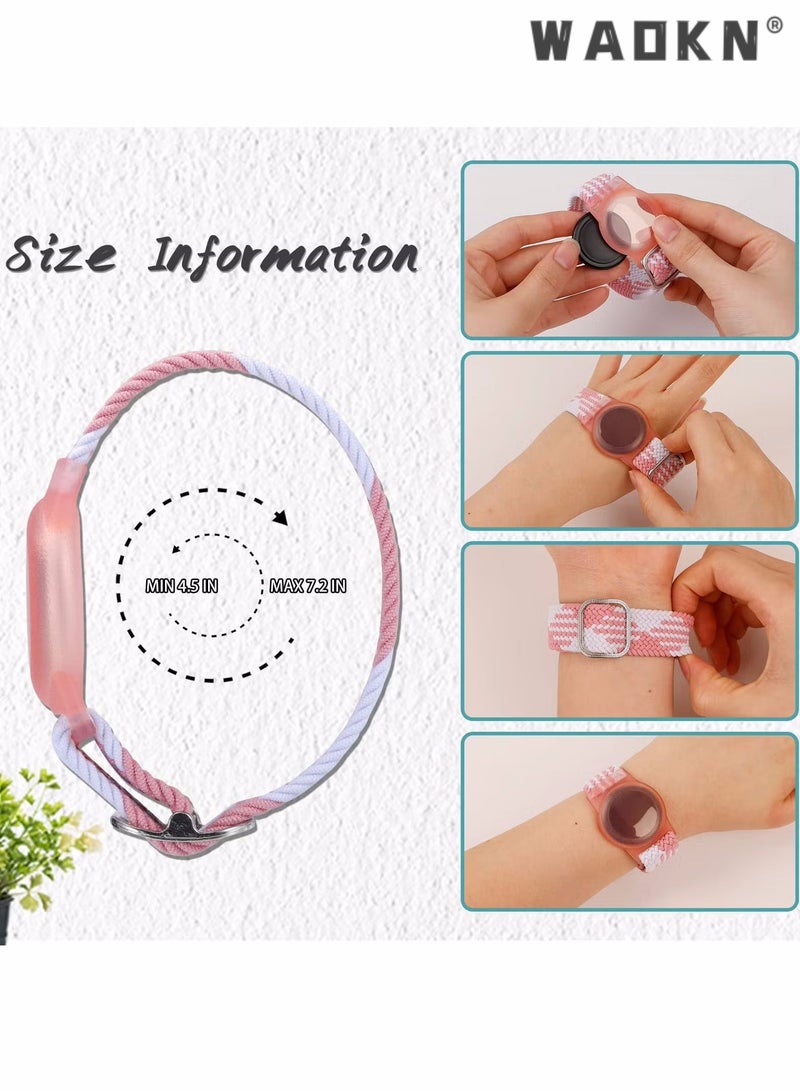 WAOKN 2 Pcs Kids Bracelet Strap Compatible with AirTag, Kids Holder Woven Wrist Strap Nylon Adjustable Anti-Loss Airtag Strap for Kids Seniors（Orange,White Pink） - Image 2