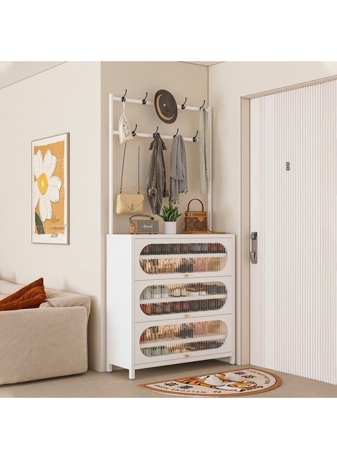 Household Steel Shoe Cabinet Coat Rack Integrated Floor Hanger Porch Multi-function Storage Cabinet Bedroom Multi-layer Shoe Rack-Color:Coat And Hat Cabinet -round Door_#2 Doors, 5 Layers, 60cm Long#  - Image 2