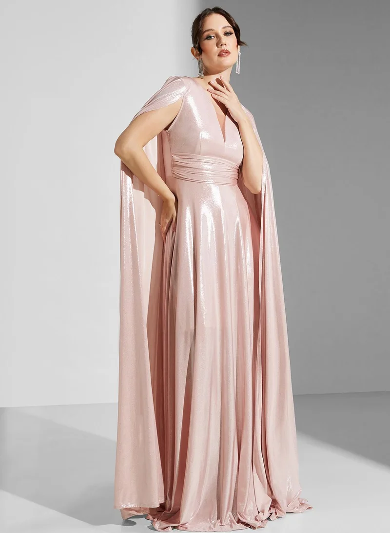 Yaser albik Cape Sleeve Gown Dress