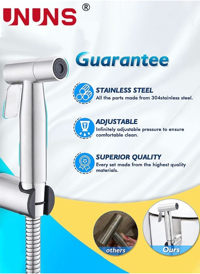 UNUNS Handheld Bidet Sprayer For Toilet,Stainless Steel Bathroom Sprayer Kit,3-Piece Bathroom Toilet Bidet Attachment Set For Bathing Pets Feminine Hygiene,Brushed silver  - Image 5