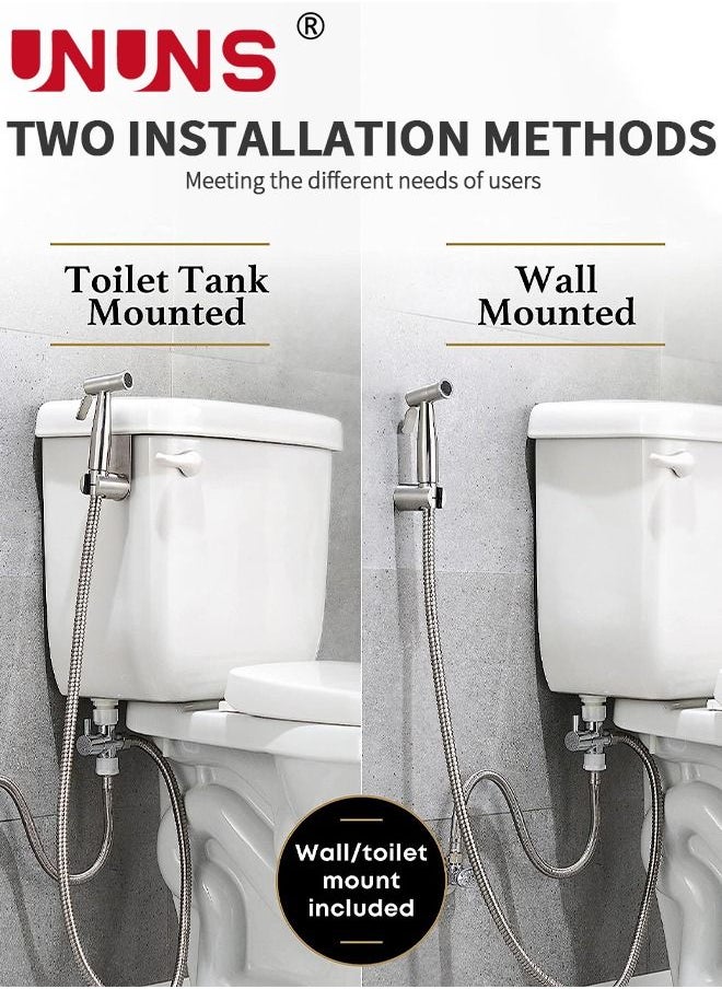 UNUNS Handheld Bidet Sprayer For Toilet,Stainless Steel Bathroom Sprayer Kit,3-Piece Bathroom Toilet Bidet Attachment Set For Bathing Pets Feminine Hygiene,Brushed silver  - Image 4