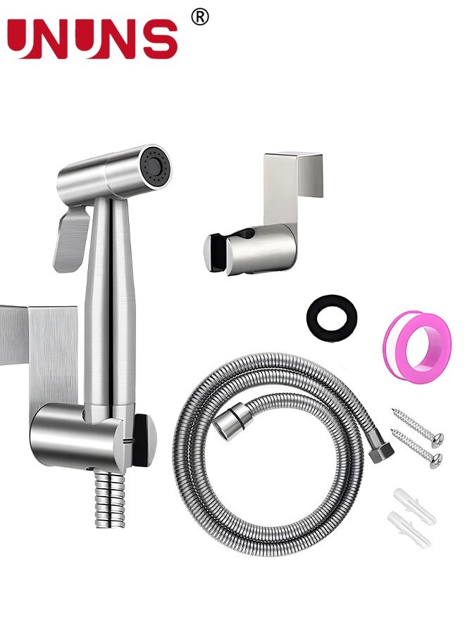 UNUNS Handheld Bidet Sprayer For Toilet,Stainless Steel Bathroom Sprayer Kit,3-Piece Bathroom Toilet Bidet Attachment Set For Bathing Pets Feminine Hygiene,Brushed silver  - Image 1