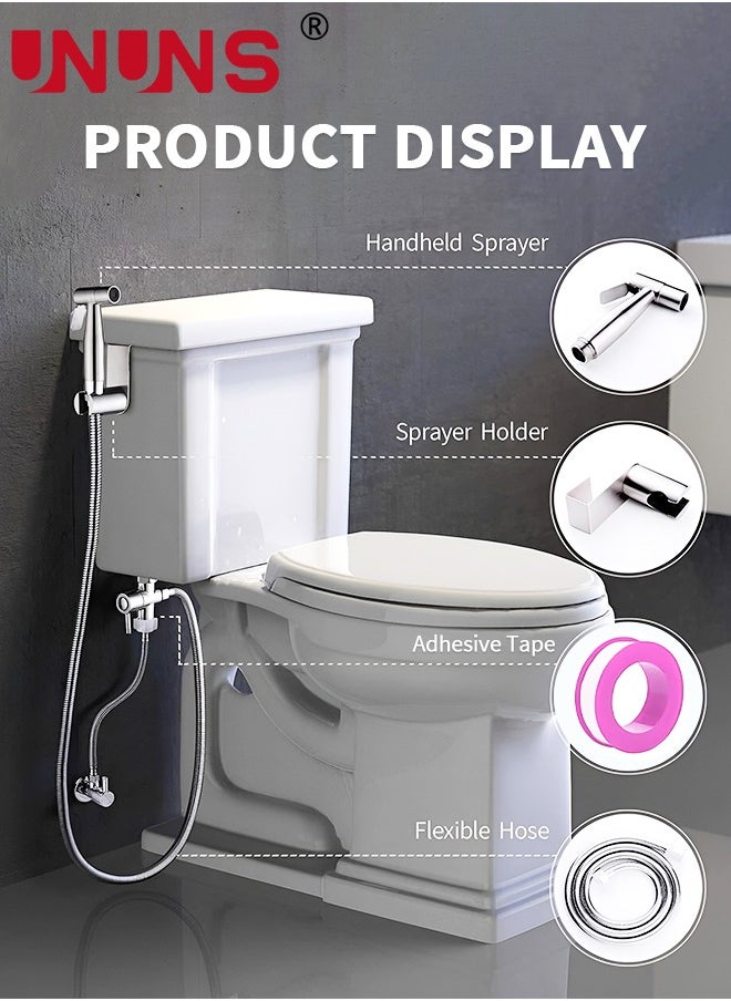 UNUNS Handheld Bidet Sprayer For Toilet,Stainless Steel Bathroom Sprayer Kit,3-Piece Bathroom Toilet Bidet Attachment Set For Bathing Pets Feminine Hygiene,Brushed silver  - Image 2