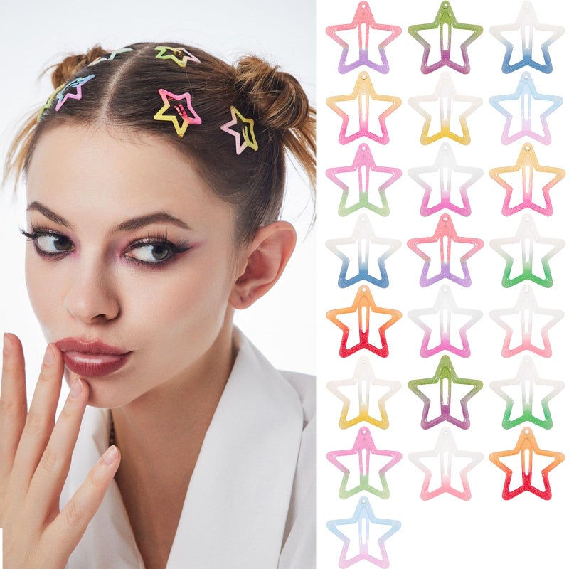 SAOROPEB Star Hair Clips Snap Hair Barrettes Non Slip Star Hair Accessories Gradient Colors Metal Hair Clips for Girls Women - 22 PCS - Image 1