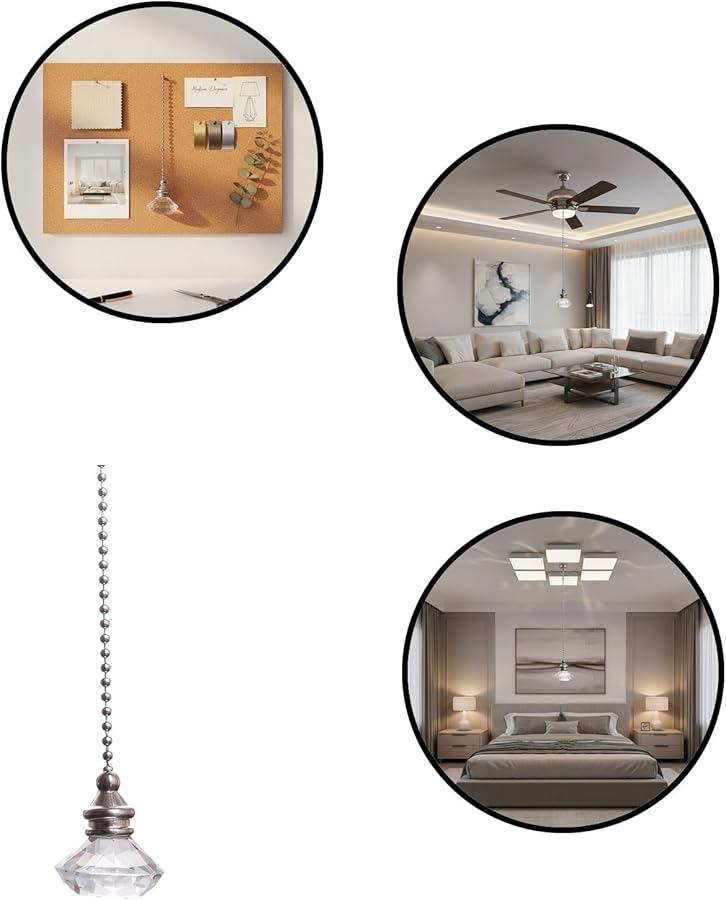 Clear Crystal Fan Pull Pendant with Metal Bead Chain 50 cm for Indoor Outdoor Ceiling Fan - Image 3