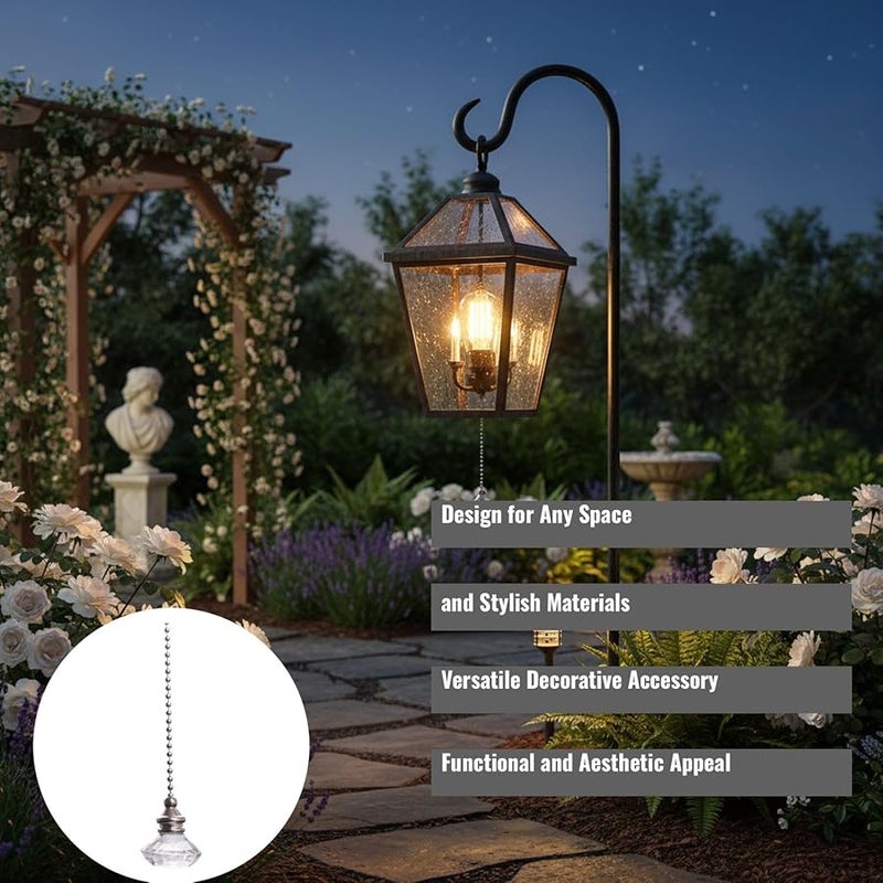 Clear Crystal Fan Pull Pendant with Metal Bead Chain 50 cm for Indoor Outdoor Ceiling Fan - Image 2