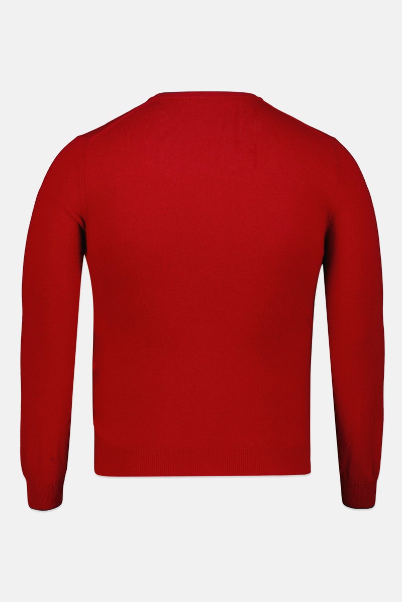 Harmont & Blaine Men V Neck Embroidered Logo Sweater, Red - Image 3