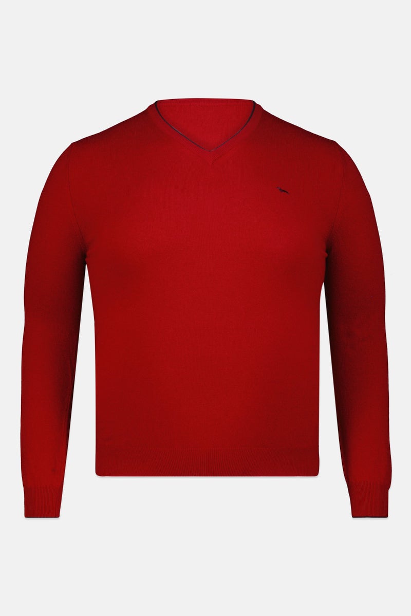 Harmont & Blaine Men V Neck Embroidered Logo Sweater, Red - Image 2