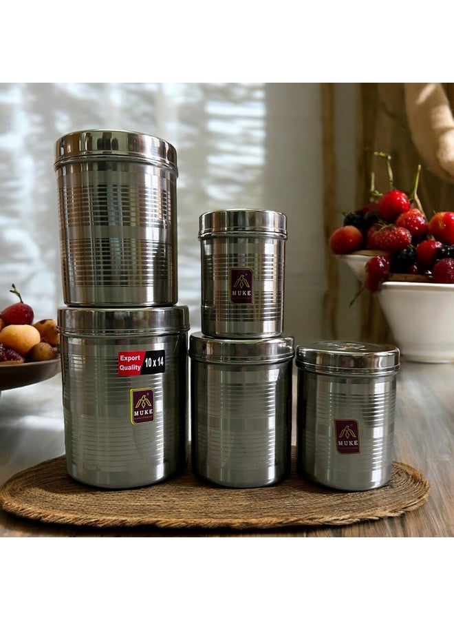 MUKE® High Grade Stainless Steel Jars & containre Kitchen set (Pack of 5) Durable Food Grade Steel Airtight Dibba 500ml to 2kg, 5pcs - Image 2