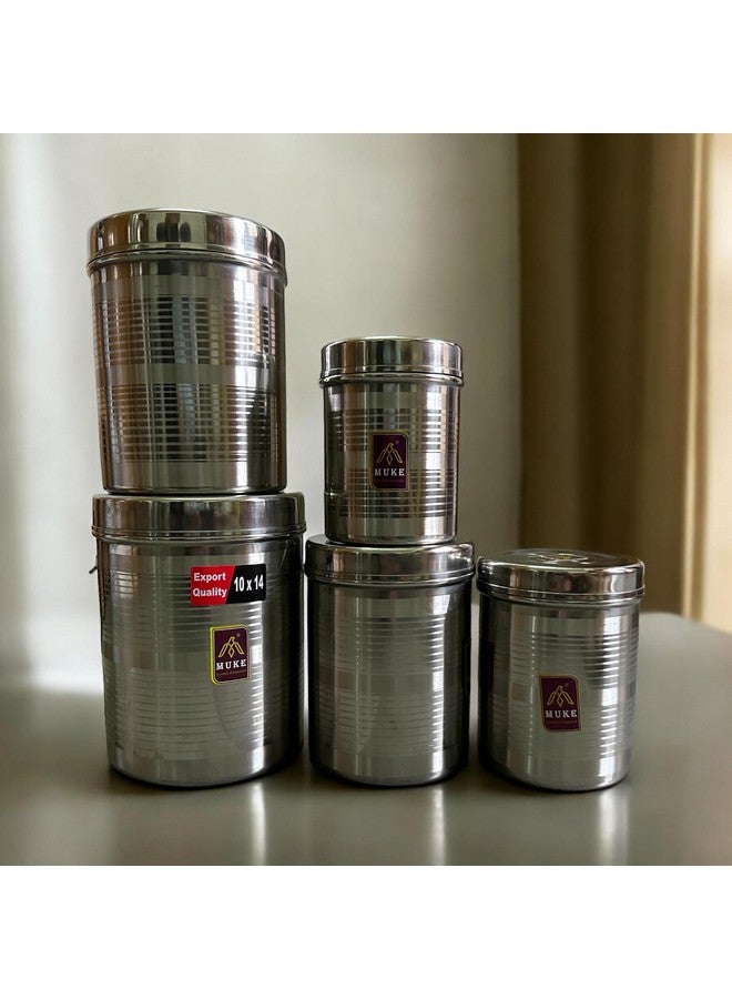 MUKE® High Grade Stainless Steel Jars & containre Kitchen set (Pack of 5) Durable Food Grade Steel Airtight Dibba 500ml to 2kg, 5pcs - Image 1