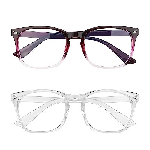 Yekepal Blue Light Blocking Glasses, 2 Pack Blue Light Glasses Men, Blue Light Glasses For Women Computer Reading Gaming TV Phones Eyeglasses Clear Lens Bluelight Glasses Anti Eyestrain UV Glare Purple+Clear - Image 1