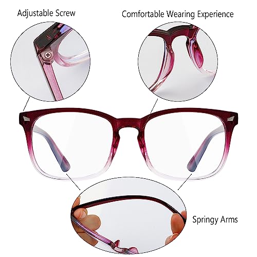 Yekepal Blue Light Blocking Glasses, 2 Pack Blue Light Glasses Men, Blue Light Glasses For Women Computer Reading Gaming TV Phones Eyeglasses Clear Lens Bluelight Glasses Anti Eyestrain UV Glare Purple+Clear - Image 3