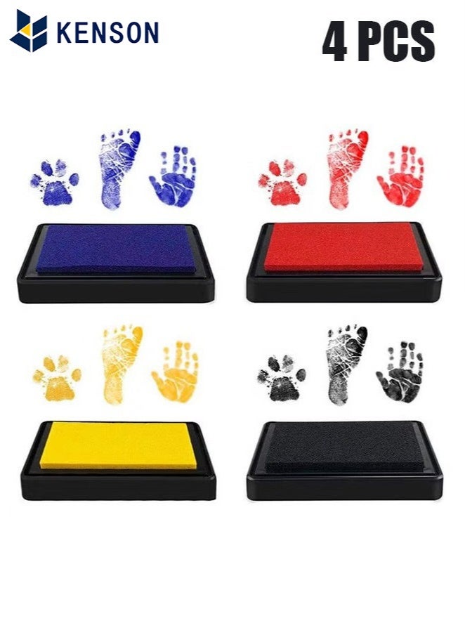 KENSON Baby Handprint and Footprint Ink Pads, Baby Footprint Kit, Paw Print kit, Baby Ink Pad, Non Toxic and Safe Print, Smudge Proof, Easy to Wash Off, 4 Color, Black+Red+Blue+Yellow - Image 1