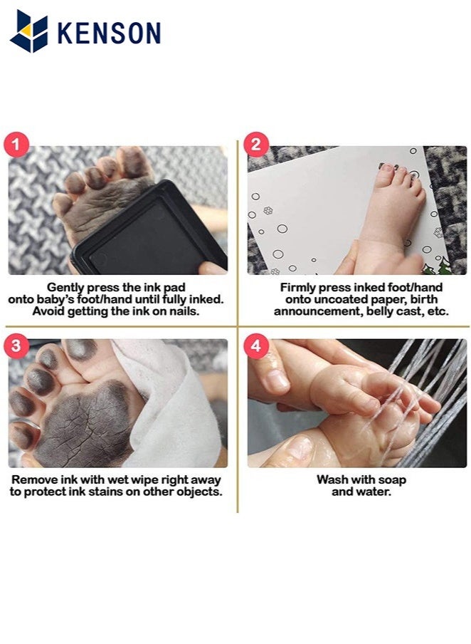 KENSON Baby Handprint and Footprint Ink Pads, Baby Footprint Kit, Paw Print kit, Baby Ink Pad, Non Toxic and Safe Print, Smudge Proof, Easy to Wash Off, 4 Color, Black+Red+Blue+Yellow - Image 5