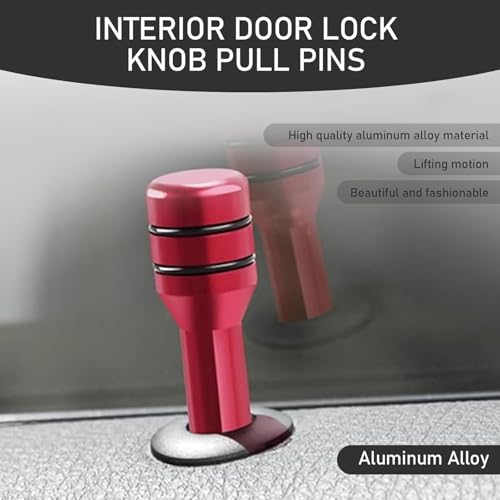 AutoBizarre Aluminum Alloy Coated Door Lock Knobs - Inner Pull Pins for Car Decoration - Universal for All Cars (Red) - Image 3