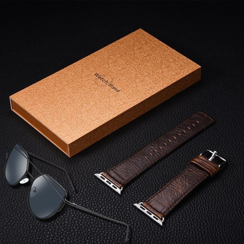 For Apple Watch 5 & 4 44mm / 3 & 2 & 1 42mm Square Tail Retro Crazy Horse Texture Leather Watch Band(Dark Brown)