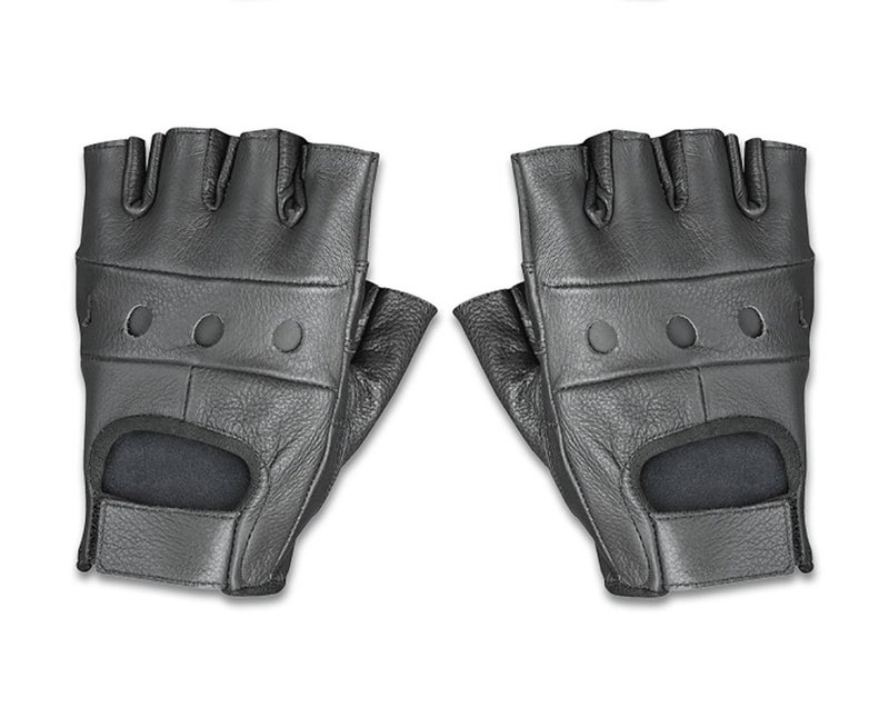 Raider BCS-500 Leather Fingerless Men's Motorcycle Premium Driving Gloves (Black, X-Small) - Image 1