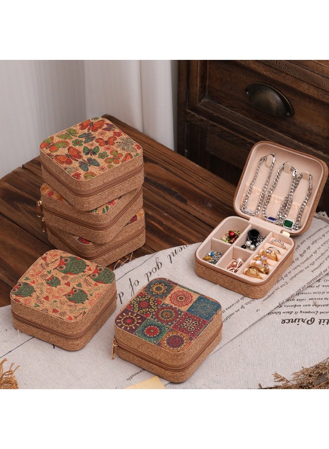 Portable small travel jewelry box storage box. Bohemian style, retro nine-square grid design. Essential travel storage - Image 2