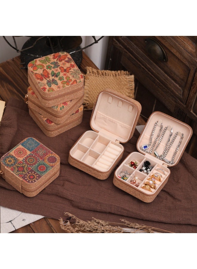 Portable small travel jewelry box storage box. Bohemian style, retro nine-square grid design. Essential travel storage - Image 3