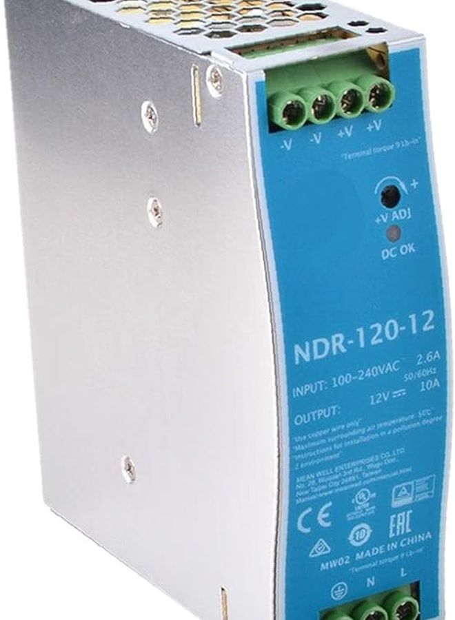 NDR 120 12V 10A 120W DIN Rail Mount Power Supply High Efficiency Industrial Use - Image 1