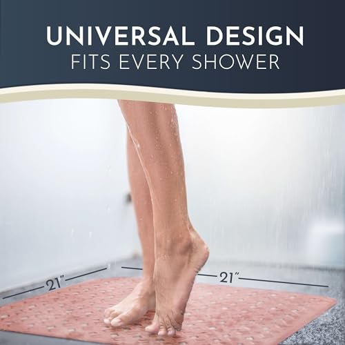 homerella® Shower Mat Non Slip Anti Mold, Non Slip Shower Mats for Inside Shower Stall Anti Slip Mat, Square Shower Floor Mat 21 x 21 in with Suction Cups & Hooks for Quick Drying, Machine Washable - Image 2