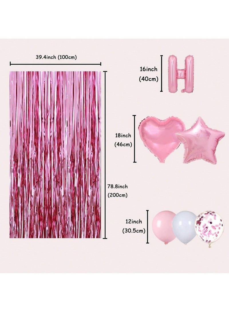 Happy Birthday Party Decorations Set - Pink Balloons, Confetti Balloons, Foil Curtains, and Stars  - Image 3