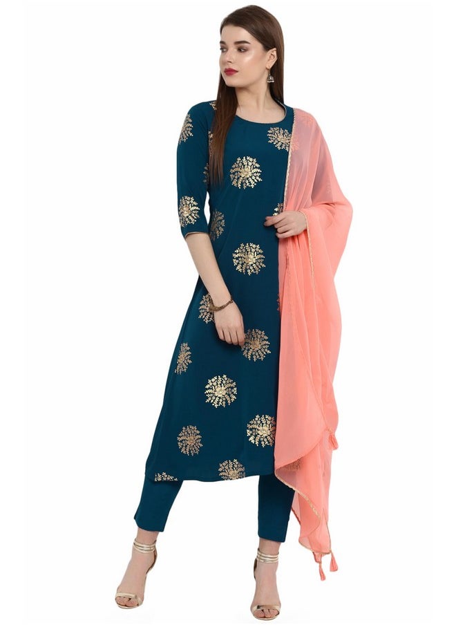 Janasya Women's Turquoise Blue Poly Crepe A-Line Kurta with Pant and Dupatta(Turquoise Blue_X-Small) - pzsku/Z85FC3E0C76ED69BDFE1DZ/45/_/1740118016/d7175a21-bfd8-45b6-800a-7299b52a761f