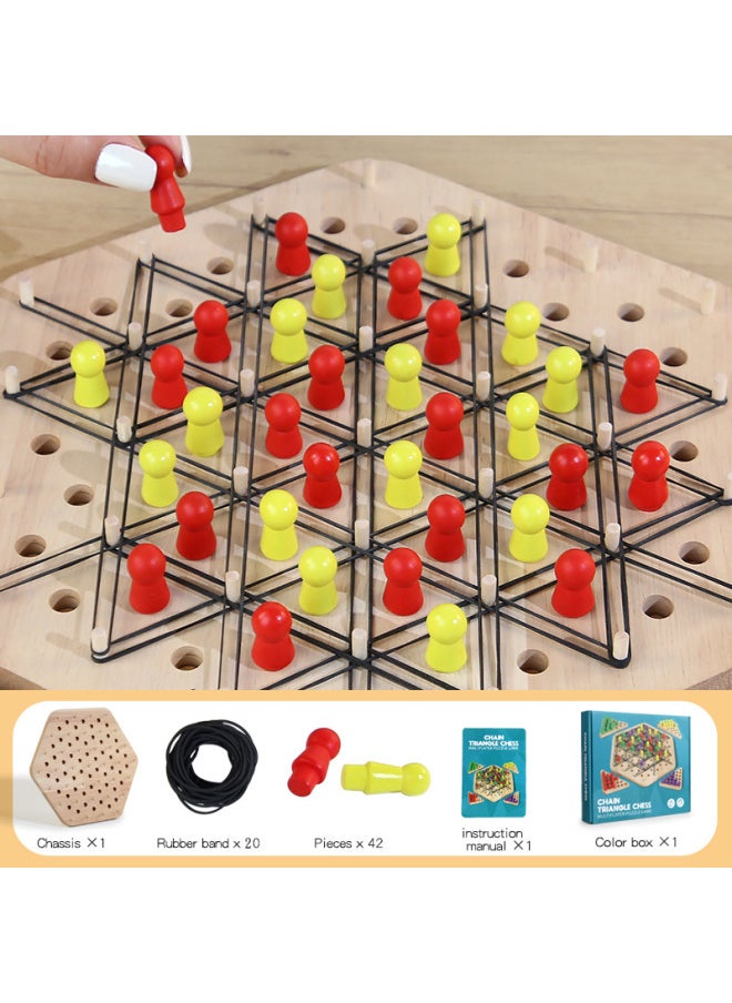 Generic - Solid Wood Chain Geometric Triangle Chess Children's Popular Table Game Toys Educational Parent-child Interactive Intelligence Game-Colour: Extra Large Two-player Battle Chain Chess (29cm Plate + 42 Large Chess Pieces + 20 Rubber Bands + Instruction Manual + Gift Box Packaging) - Image 1