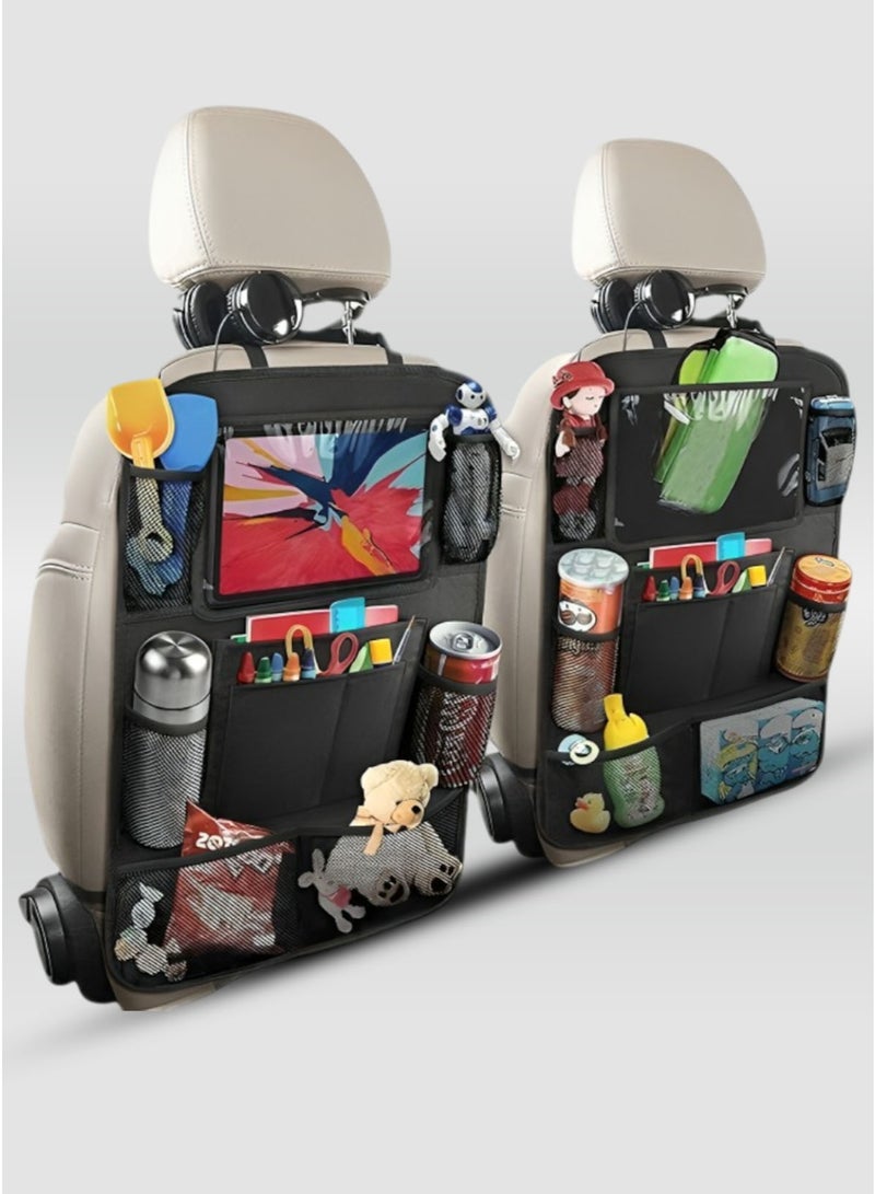 عام 2 مجموعات من السيارات مقعد خلفي التشطيب ، مع شاشة تعمل باللمس الكمبيوتر اللوحي دعم للماء ودائم 9 أكياس التخزين وسادة المقعد الخلفي حامي السيارات ، ومناسبة للأطفال ووكر أجزاء السفر - Image 4