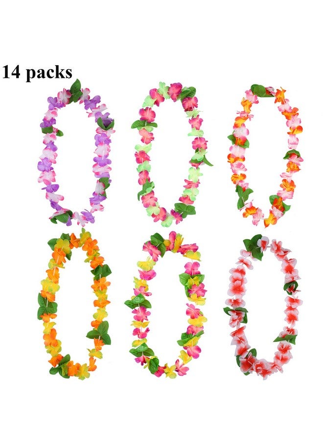 Cooraby 14 Pieces Hawaiian Leis Necklaces Colorful Hawaiian Flower Leis Necklaces For Luau Party Decorations Beach Party Supplies  - Image 4