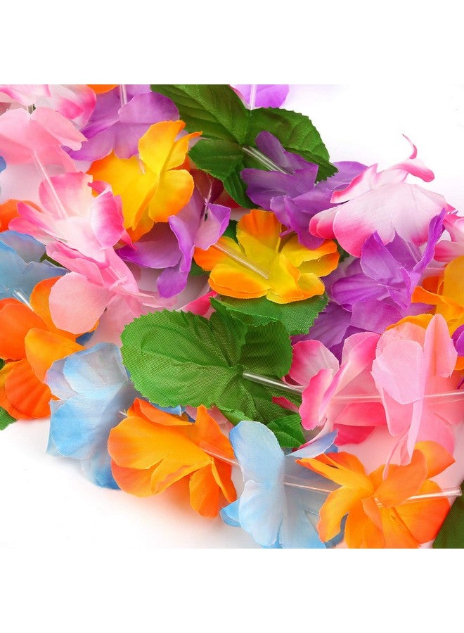 Cooraby 14 Pieces Hawaiian Leis Necklaces Colorful Hawaiian Flower Leis Necklaces For Luau Party Decorations Beach Party Supplies  - Image 5