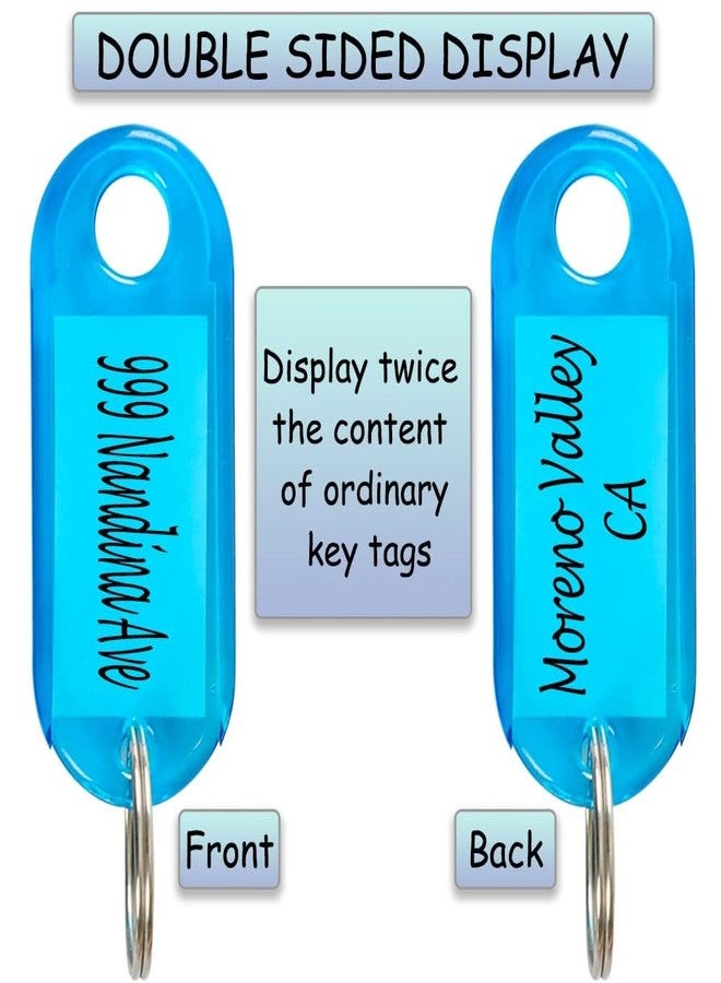 H&W 50pcs Crystal Clear Plastic Key Tags with Double Sided Display, Flexible Key Organizer with Labels Window & Ring, 5 Colors - Image 4