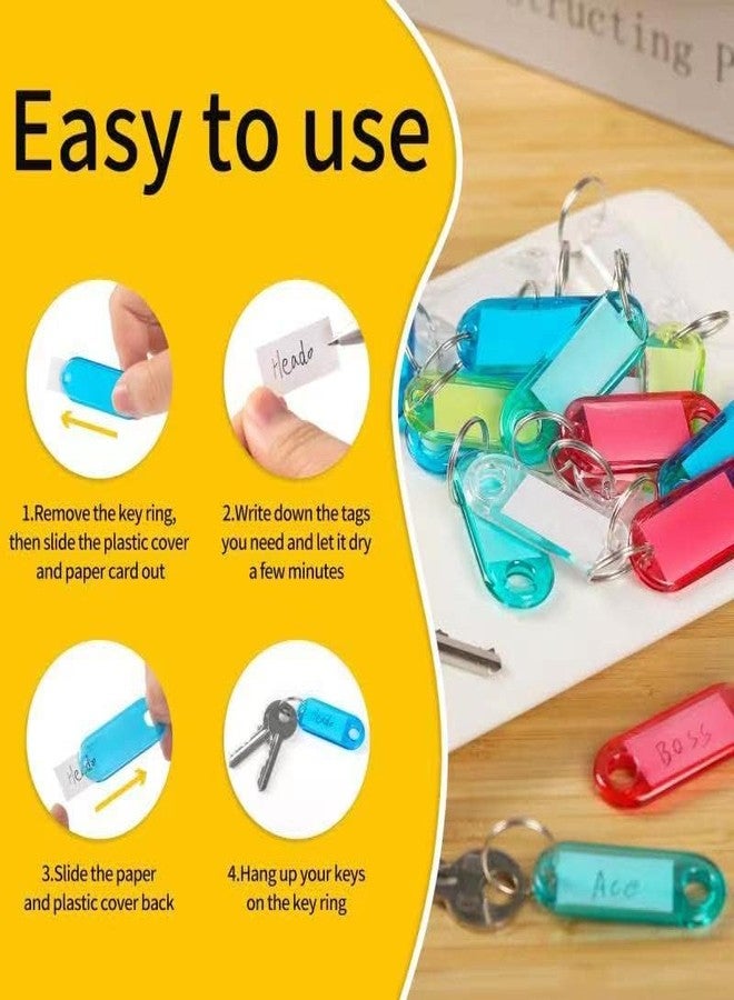 H&W 50pcs Crystal Clear Plastic Key Tags with Double Sided Display, Flexible Key Organizer with Labels Window & Ring, 5 Colors - Image 2