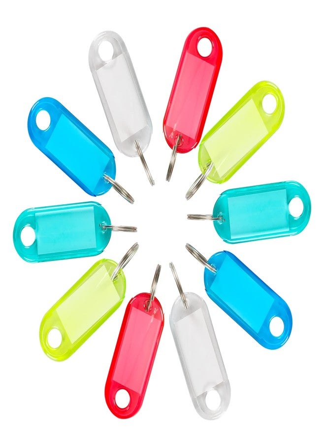 H&W 50pcs Crystal Clear Plastic Key Tags with Double Sided Display, Flexible Key Organizer with Labels Window & Ring, 5 Colors - Image 1