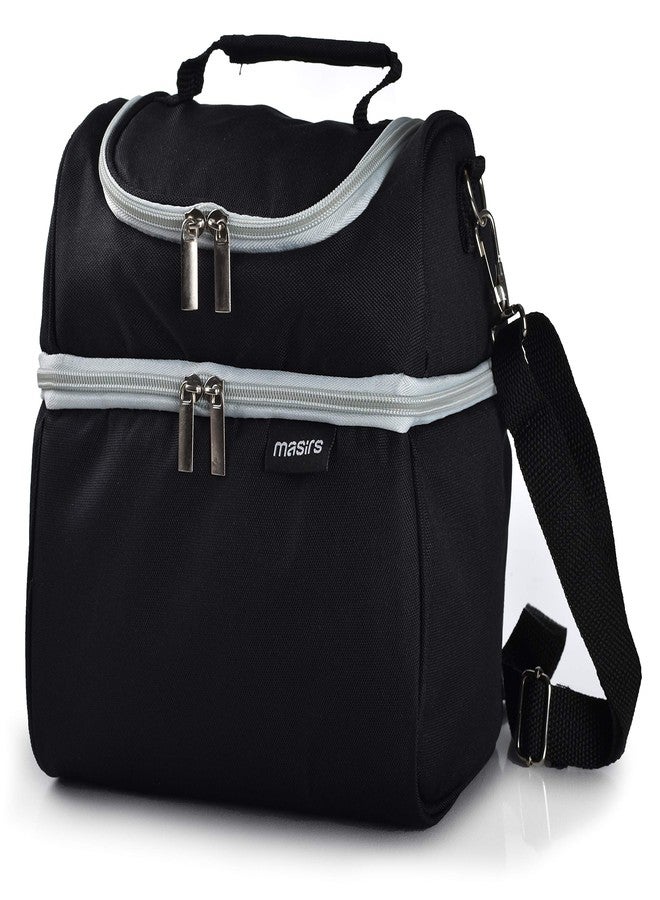 Masirs Insulated Lunch Bag Tote - Two Zippered Compartments to Keep Cold Food Chilled and Hot Food Warm. Carry Easily with Handle and Adjustable Shoulder Strap. Perfect for Travel, Work, or Picnic. - Image 1