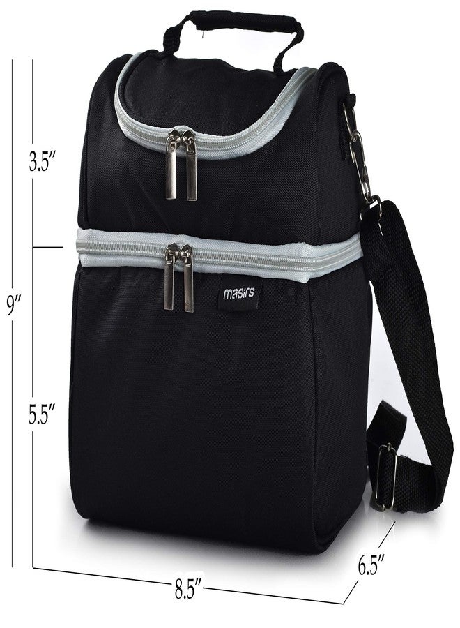 Masirs Insulated Lunch Bag Tote - Two Zippered Compartments to Keep Cold Food Chilled and Hot Food Warm. Carry Easily with Handle and Adjustable Shoulder Strap. Perfect for Travel, Work, or Picnic. - Image 2
