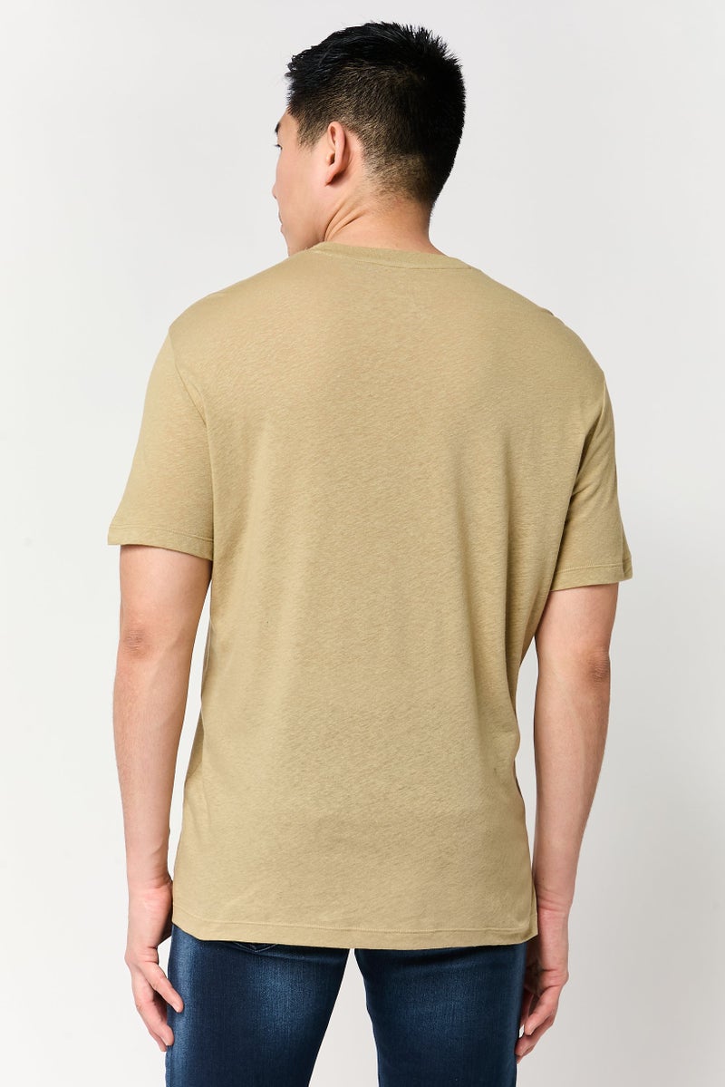 armani AX Armani Exchange Men Crew Neck Short Sleeve Brand Logo T-shirt, Khaki - Image 3