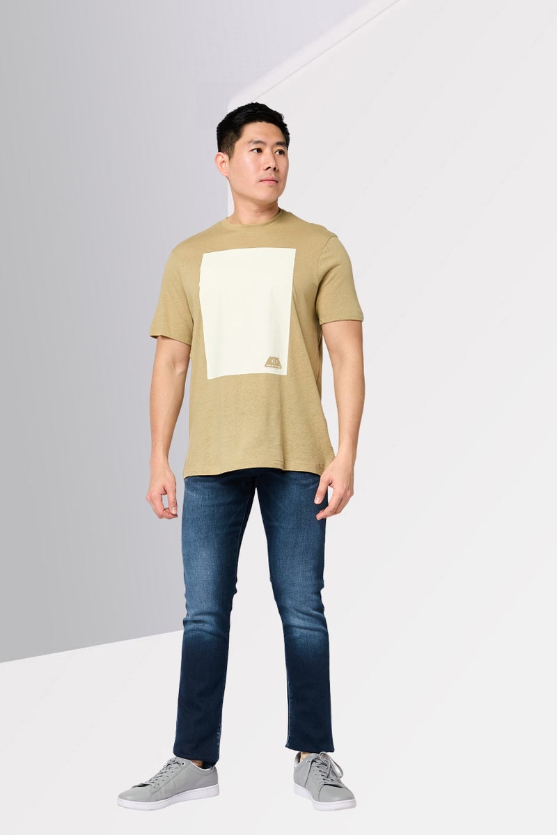 armani AX Armani Exchange Men Crew Neck Short Sleeve Brand Logo T-shirt, Khaki - Image 4