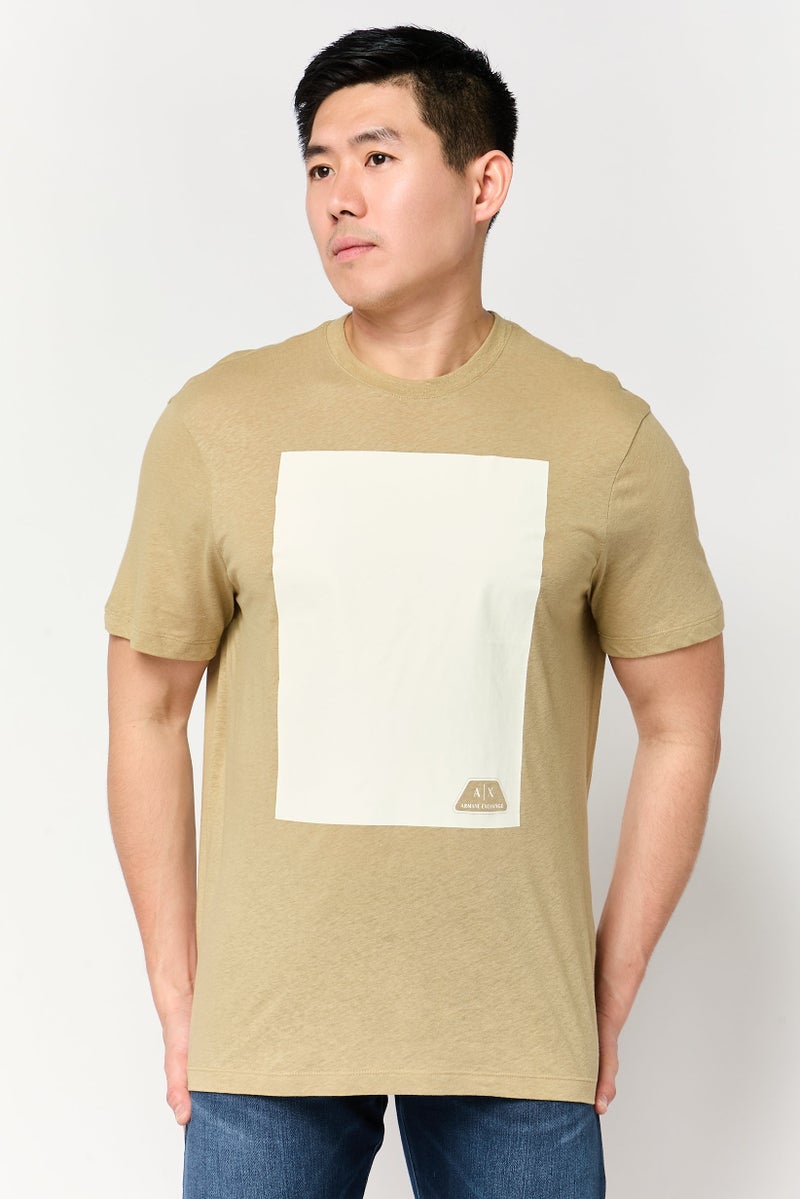 armani AX Armani Exchange Men Crew Neck Short Sleeve Brand Logo T-shirt, Khaki - Image 1