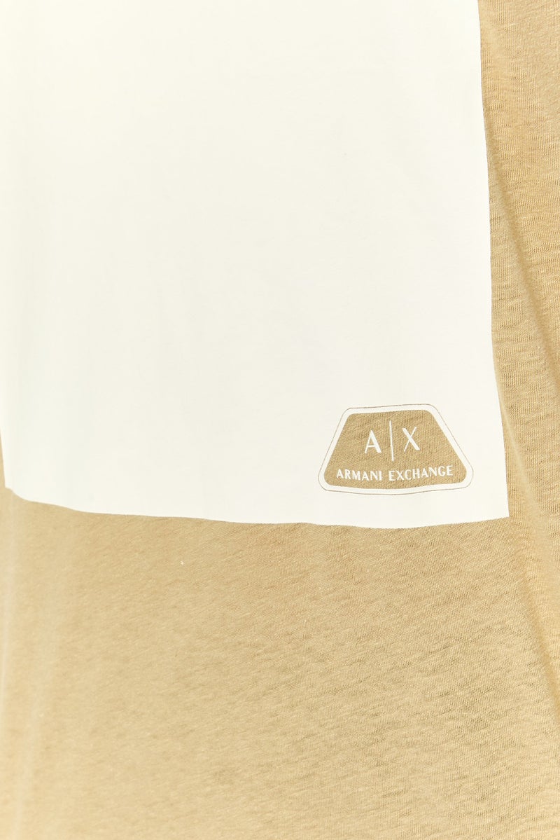 armani AX Armani Exchange Men Crew Neck Short Sleeve Brand Logo T-shirt, Khaki - Image 2